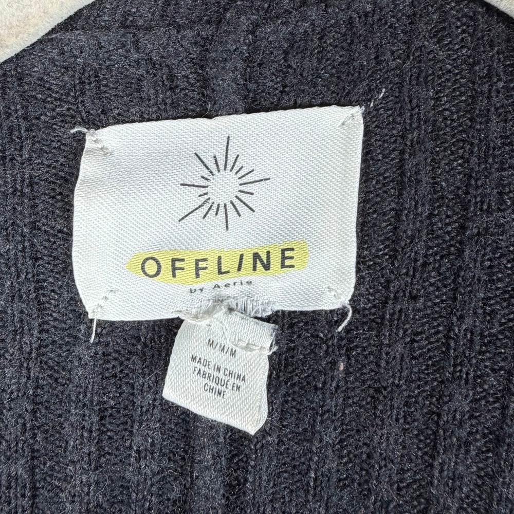 Offline‎ by Aerie Womens Gray Ribbed Knit Open Front Oversized Cardigan M Poncho - Picture 3 of 7